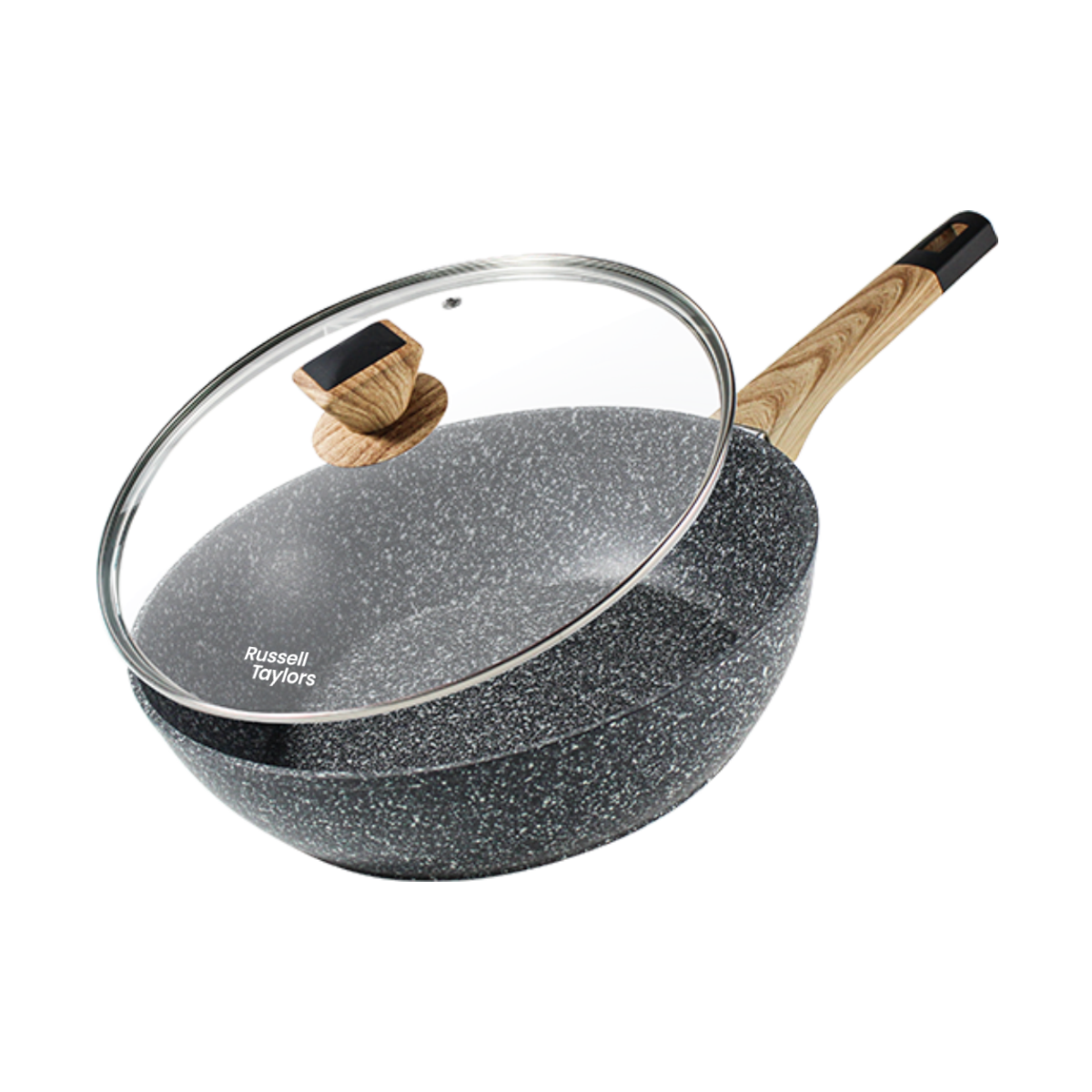 Carote 30Cm Cast Aluminum Pan Kitchen Utensils Fry Pan Non Stick Cookware  Marble Coating Deep Frying Pan With Lid