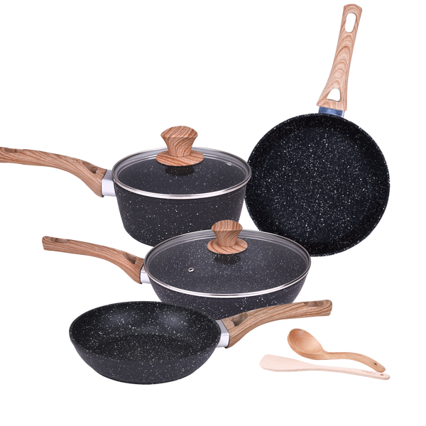 Russell Taylors Non Stick Marble Coated Deep Fry Pan Skillet Saute with Lid  Induction Cookware Gas Stove